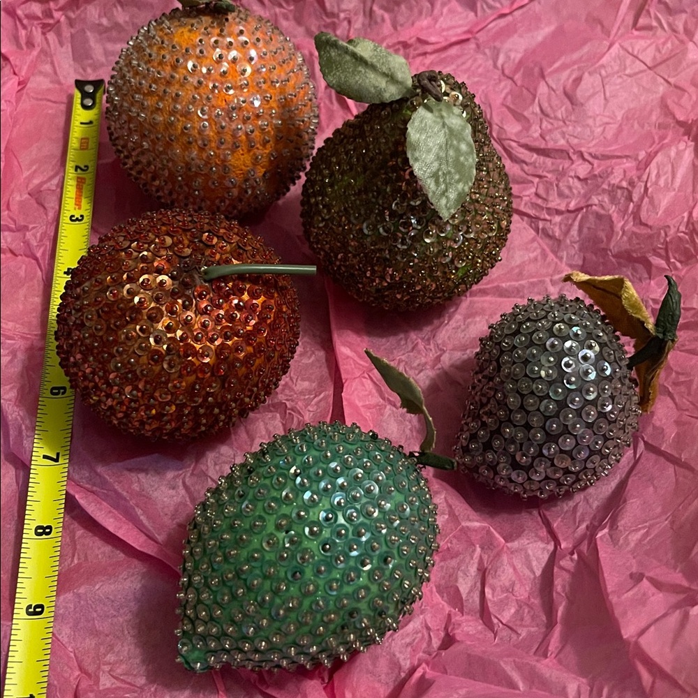 Vintage 1970’s Era Decorative “Sugared” Beaded Fruit Set